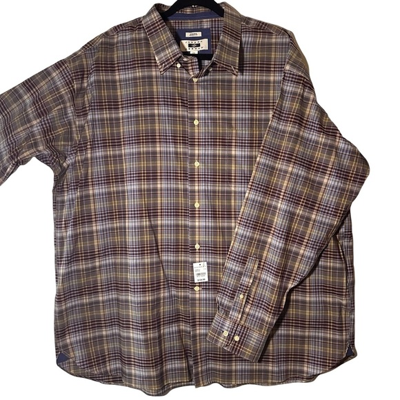NWT Joseph Abboud Long Sleeve Burgundy Yellow Blue Plaid Button Shirt Size 2X - Picture 1 of 8